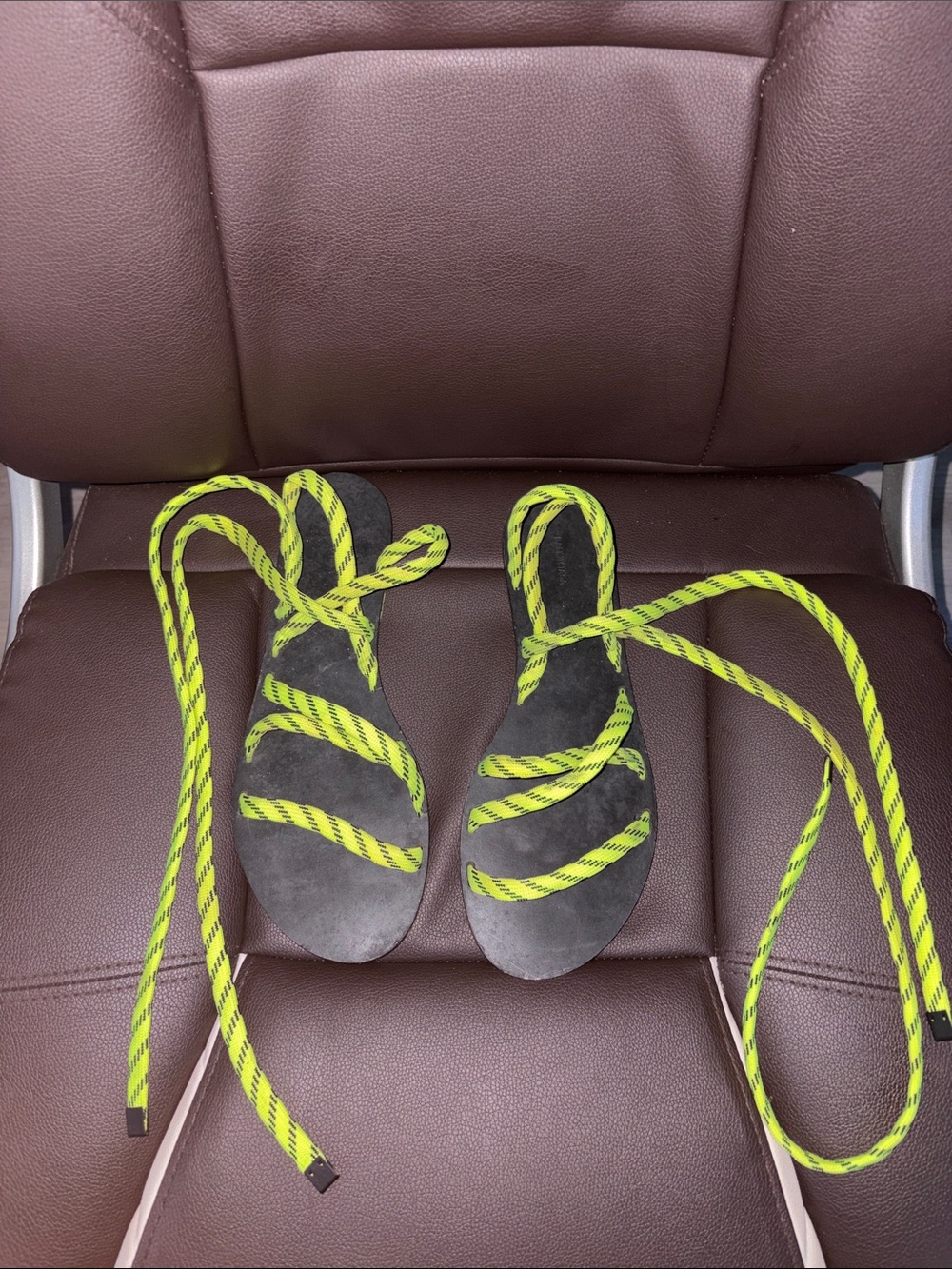 Balenciaga Sandals with Neon Yellow Rope Laces